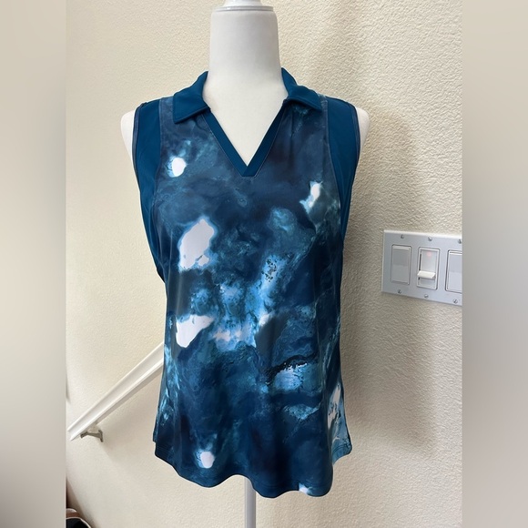 Slazenger Tops - Slazenger Marble Pin Tuck Sleeveless Golf Polo Blue Medium sleeveless V- neck